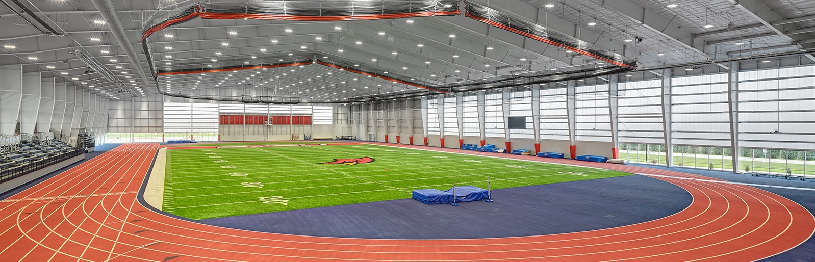 An overhead view of the Saginaw Valley State University Fieldhouse.