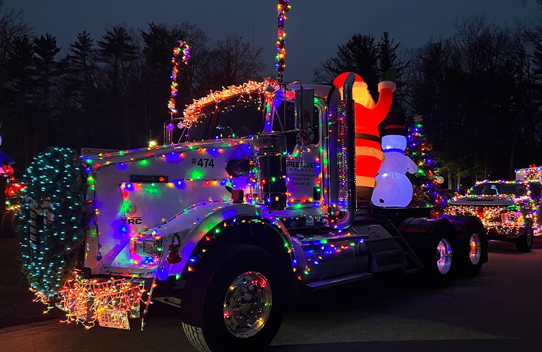 A Three Rivers Corporation semi is decorated for the Sanford Holiday Light Parade.