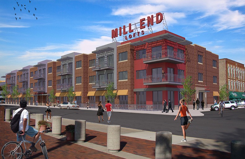 Rendering of Mill End Lofts in downtown Bay City, Michigan.