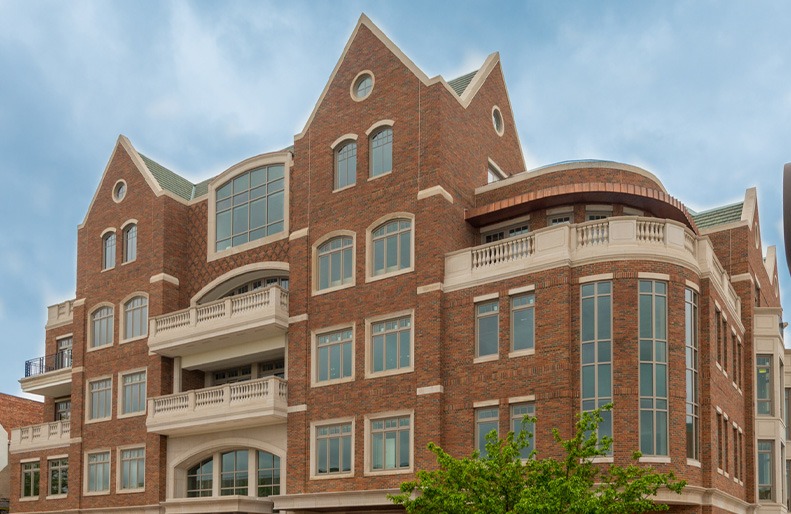 Exterior design features of the H Residence in Midland, Michigan.