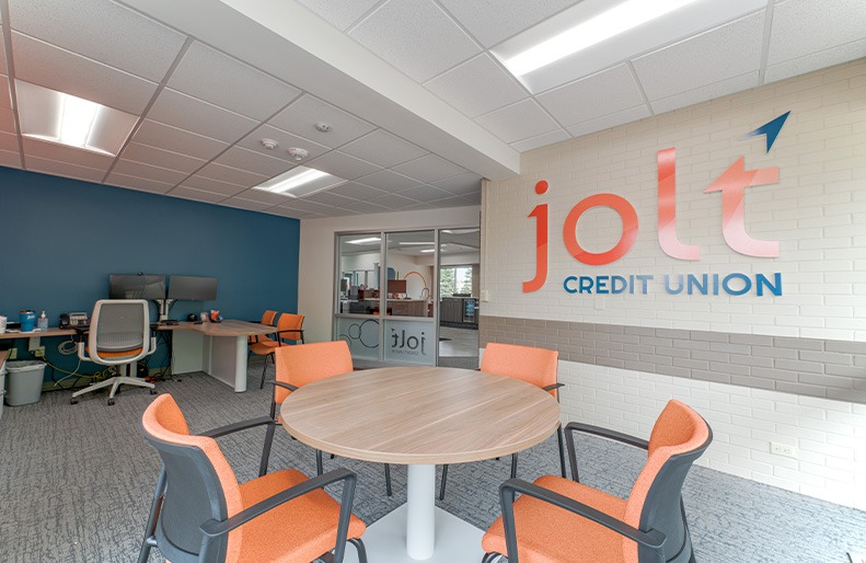 Office/meeting space at Jolt Credit Union in Midland, Michigan.