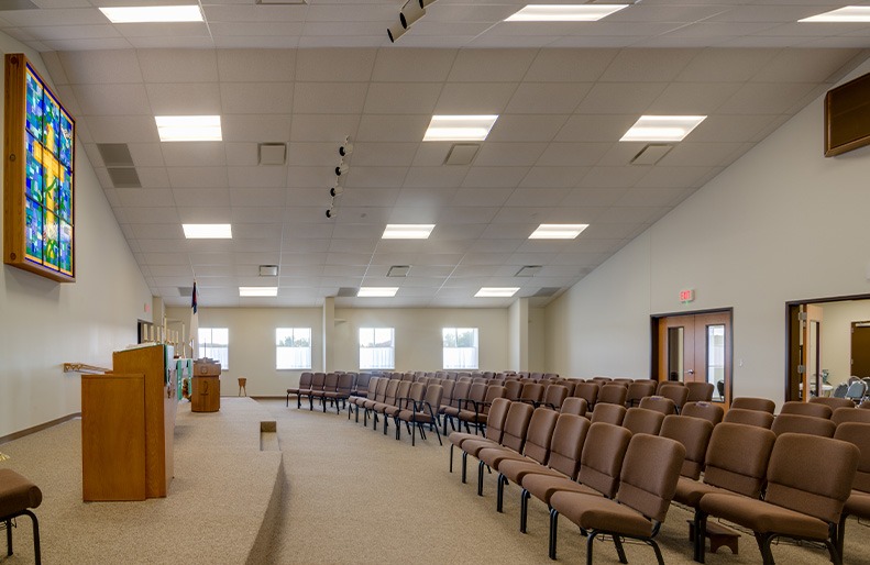 The sanctuary inside Lord of New Life Lutheran Church in Midland, Michigan.