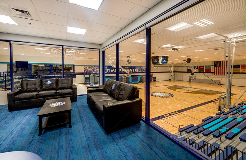 An office/VIP viewing area of Riepma Arena inside the Bennett Center at Northwood University.