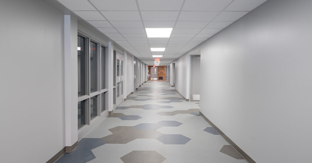 A hallway in Northwood University's Strosacker Library
